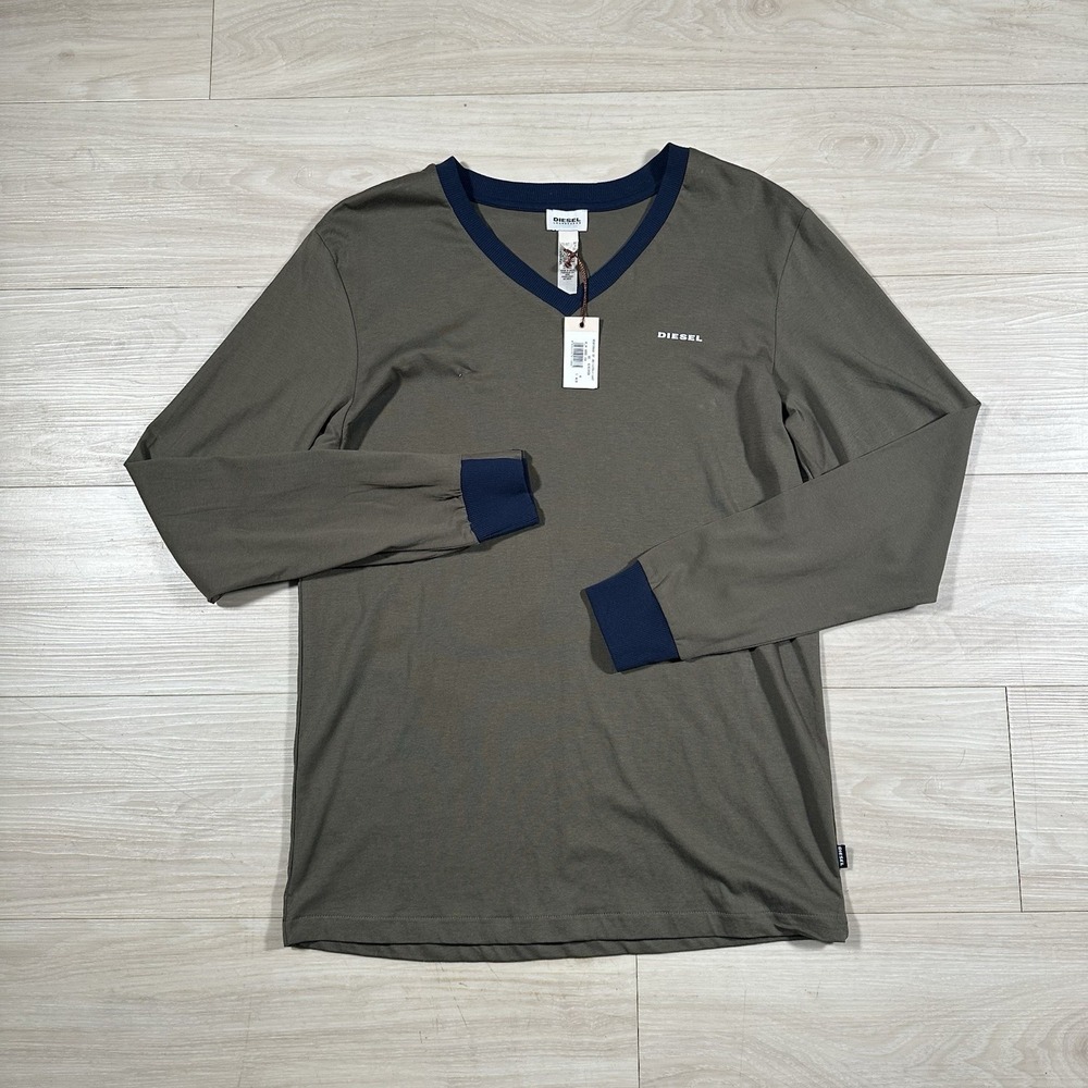 Diesel Co Shirt Mens Medium Olive Heather Long Sleeve V Neck Logo Tee Jersey